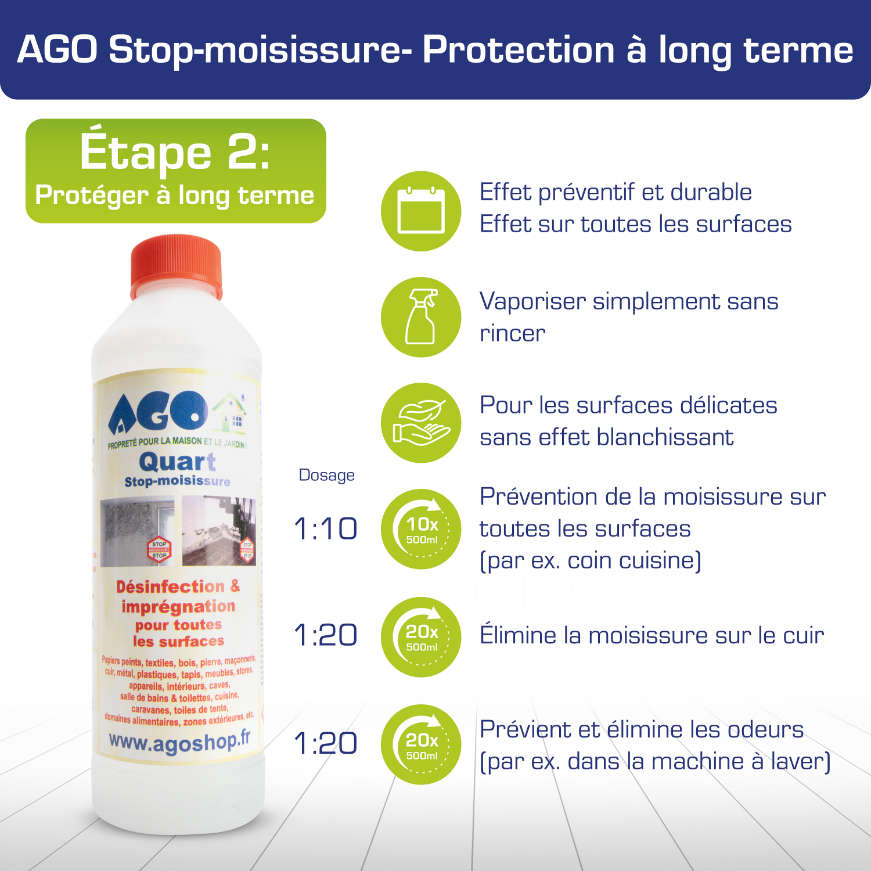 AGO 500 ml anti-moisissure avec pinceau-produit actif et le plus puissant  contre la moisissure. Pour murs et joints de silicon[374] - Cdiscount Maison